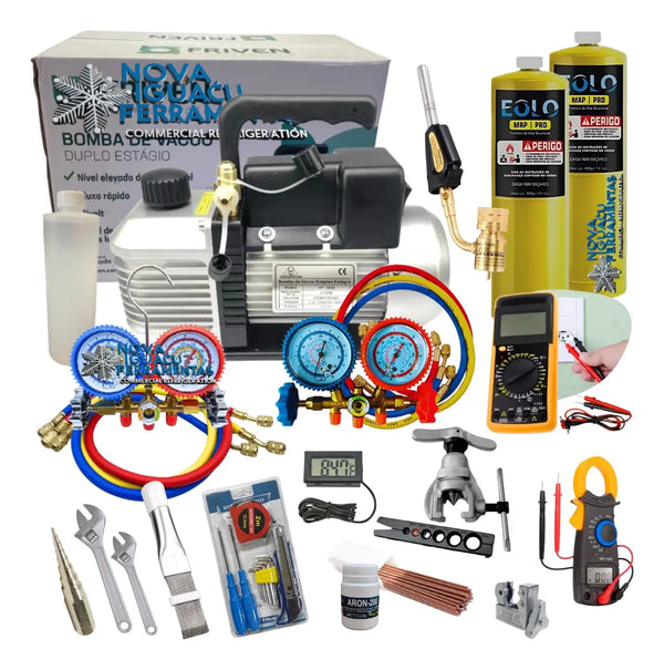 Kit Ferramentas P/ Refrigeração Ar Condicionado, 2 Manifolds